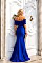 Cobalt Blue Sequined Boat Neck Fish Model Evening Dress 583410 - 4