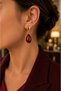Burgundy Drop Stone Gold Detailed Dangle Earrings for Women Stylish Evening Dress Daily Combination - 6
