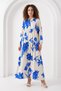 Women's Shirt Collar, Gathered Waist, Floral Patterned Viscose A.Ecru Hijab Dress