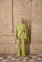 Women's Sleeveless Gathered Shawl Detail Set Oil Green - 2
