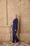 Women's High Collar Waist-Tie Suit Navy Blue - 4