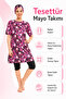 Patterned Hijab Swimsuit Set Including Bonnet Half Sleeves Stretchy Fabric Women's Swimwear Set - 6