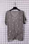 Women's Plus Size V-Neck Fat Washed Printed Off Shoulder Asymmetrical Mom T-Shirt Combed Cotton Blouse - 2