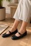 Women's Stylish Daily Ballerina Shoes with Strappy Buckle, Patent Leather and Metal Stone Detail - 2