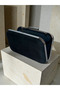 Black Luxury Suede Women's Evening Dress Bag Black Metal and Chain Wedding Engagement Graduation - 6