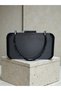 Black Satin Women's Evening Dress Bag with Black Stone Handle Detail for Wedding Engagement Graduation - 5