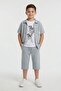Gray Emblem Short Sleeve Shirt and Shorts Boys' 3-Piece Top and Bottom Set 24591 - 5