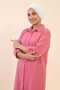 Pink Women's 100% Cotton Muslin Fabric Long Sleeve Hijab Shirt Dress |   Buttoned Summer Knee-Length Tunic |   Comfortable Fit - 7