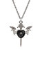 Gothic heart sword pendant bat winged skull necklace - black enamel silver color with twisted chain - 2