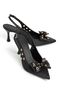 Perla Women's Black Satin Bow with Gold Detail Classic Heeled Shoes