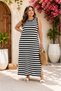 Plus Size Crew Neck Sleeveless Striped Maxi Length Women's Dress