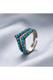 Bronze Vintage Women's Ring Authentic Copper Jewelry Tiny Turquoise Worked V Model Adjustable - 3