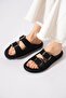 Renam double buckle genuine leather women's slippers - black suede - 6