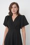 Black Crepe Fabric Double Breasted Collar Shoulder Padded Midi Dress 77164 - 2