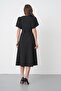 Black Crepe Fabric Double Breasted Collar Shoulder Padded Midi Dress 77164 - 3