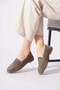 Osel Flat Belted Genuine Leather Women's Ballerinas Smoke Suede