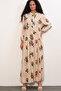 Women's Patterned Long Hijab Dress 2585 - F. Orange - 4