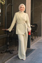 Women's Buckled Double-Breasted Suit Water Green - 5