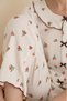 White Floral Patterned Wrinkled Baby Collar Ruffle Bow Detailed Cotton Seasonal Short Sleeve Pajama Set - 2