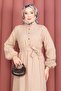 Ruffled Skirt Half Buttoned Hijab Dress Beige - 2