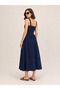 Women's Navy Blue Square Neck Midi Length Denim Dress - 5