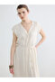Nevavm V-Neck Belted Waist Textured Dress with a Difference - 2