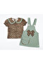 Girl's Leopard Patterned Shirt and Gilet Skirt Set, Two-Piece Set, Ages 3-6 - 2