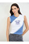 Off White Slogan Print Color Block Tank Top with Lace Trim - 3