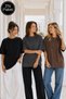 Women's 3-Piece Oversize T-Shirt Set Black Smoked Brown – Crew Neck, Comfortable Fit, 100% Cotton