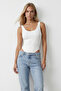 Women's White U-Neck Stretch Snap Fastener Bodysuit Alc-X15537 - 3