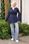 Navy Blue Front-Tie Kimono with Bronchial Detail - 2