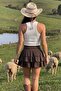 Women's Sierra Flared Mini Skirt Shorts Brown – 100% Cotton, Side Zipper - 4