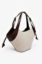 Women's Linen Bucket Bag with Double Handles Medium Size Brown Contrast - 3