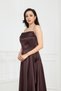 Asymmetrical Neckline Cut Satin Evening Dress - Brown - 2