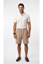 Men's Beige Linen Muslin Shorts Lightweight Casual Thin Fabric with Back Pockets