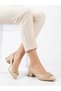 Women's Cream Thick Heel Comfortable Fit Heeled Ballerina Shoes - 2