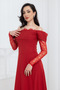 Crepe Balen Lace Detailed Long Evening Dress - Red - 2