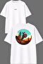 Round Cross Design Front and Back Printed White Oversize T-Shirt