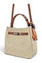 Beige, Straw Look, Lock and Scarf Detail, Puppy-Style, Crossbody Strap, Small, Women's Hand and Shoulder Bag - 2