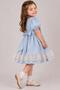 Girl's Baby Blue Dress with Collared Skirt and Lace Embroidery on the Hem and Chest, with Kangaroo Pockets - 3