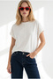 Women's White Bat Model Sleeve Folded Loose Fit Cotton T-Shirt Tsh-19001003 - 3