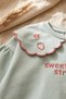 Girl's Mint Green Strawberry Embroidered Baby Collar Sweatshirt and Sweatpants Premium Cotton Two-Piece Set - 5