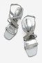 Women's Cross Stone Heeled Sandals with Painted Heel and Silver Glitter - 5