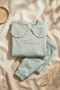Girl's Mint Green Strawberry Embroidered Baby Collar Sweatshirt and Sweatpants Premium Cotton Two-Piece Set - 4