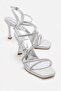 Women's 4 Stone Heeled Sandals with Ribbed Heel and Painted Heel, Silver Glitter