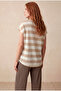 Women's Regular Fit Crew Neck Short Sleeve Ecru / Sand Color Striped Viscose / Elastane T-Shirt Wilda - 4