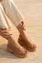 Bonita Front Buckle Detail Genuine Leather Padded Heel Women's Sandals Tan - 3