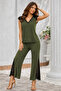 Women's V Lace Collar Short Sleeve Blouse Pants Bottom Top Set - 3