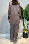 Embroidered Pocket Collar Bead Detail Trousers Double Suit 26169 Brown - 4