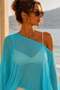 Turquoise Cotton Viscose Transparent Pareo Poncho – Summer Beach Top - 4
